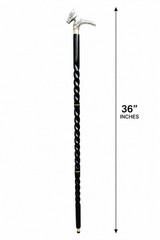 Decorative Horse Head Walking Cane Black Twisted Shaft Silver Handle Gentleman