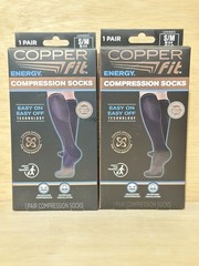 Lot 2-Copper Fit Energy Compression Socks Black Unisex~ Women 7-10 Men 6-9 New