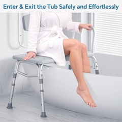 Tub Transfer Bench for Bathtub, 400 Lbs Heavy Duty Shower Chair with Backrest, S