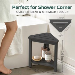 Waterproof Shower Foot Rest 14in, HDPE Small Stool for Bath Corner, Black