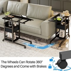 Height Adjustable Overbed Table with Wheel and Charging Station, Tiltable Des…