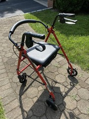 Drive 4-Wheel Rollator Walker Red/Black Padded Seat, Backrest, Handbrakes