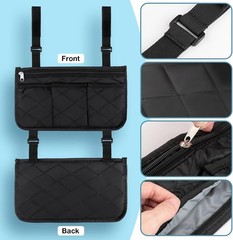 Wheelchair Side Bag, Black Walker Bag, Waterproof Armrest Pouch