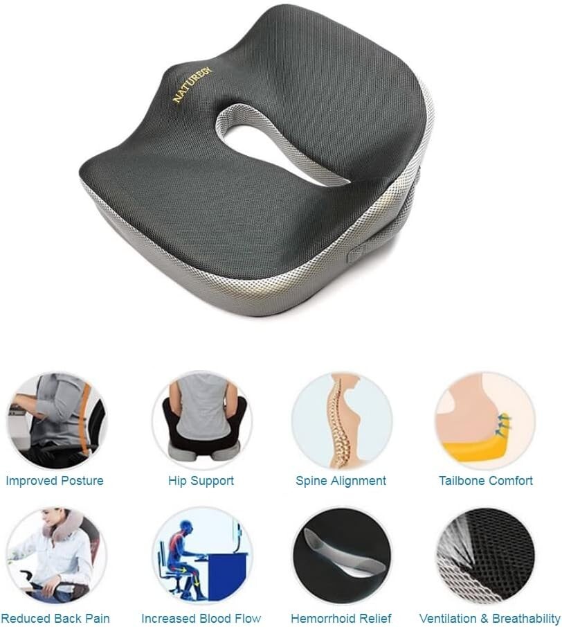 Organic Gel & Memory Foam Orthopedic Seat Cushion – Ergonomic for Coccy