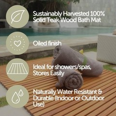Nordic Style Premium Teak Shower & Bath Mat Indoor & Outdoor Use Non-Slip Wooden