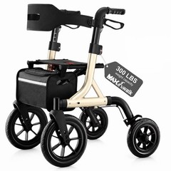 MAXWALK Rollator Walker with Seat Tall Walkers for Seniors 12″ Big Rubber Wheels