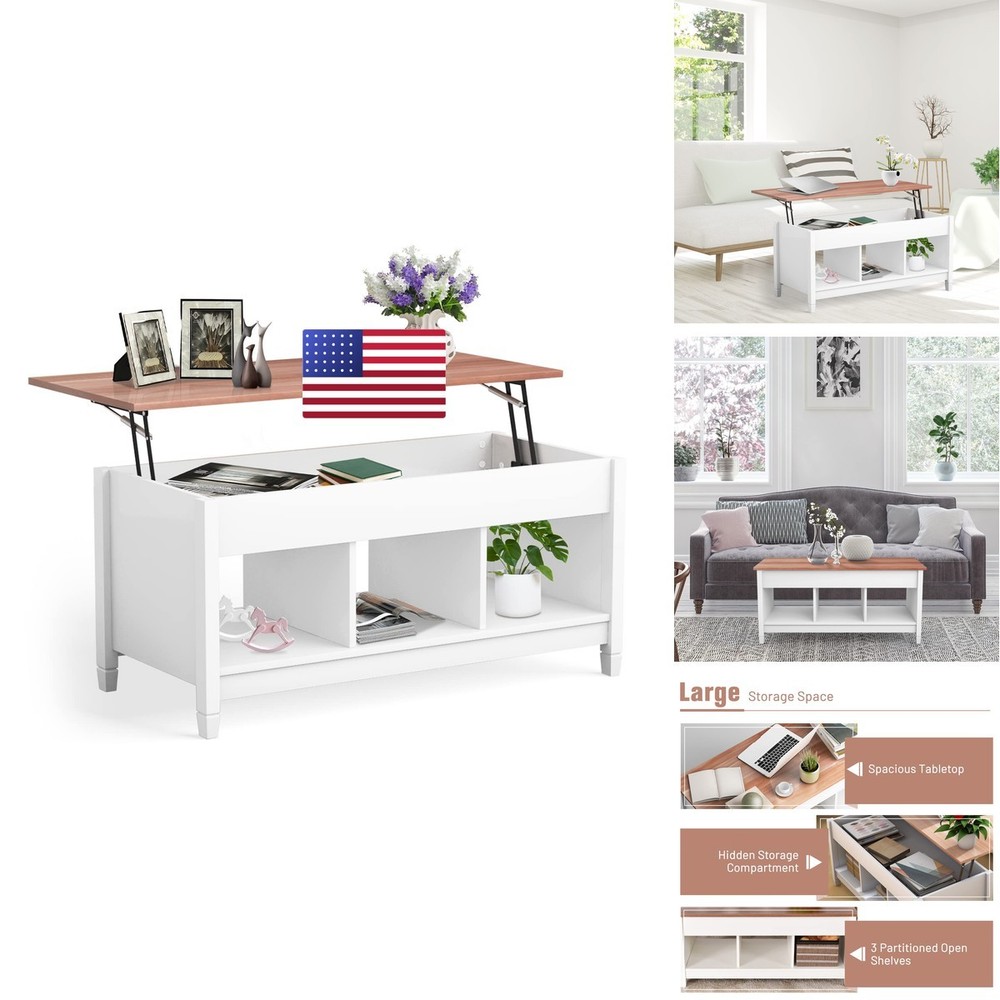 Costway Lift Top Coffee Table Hidden Storage 3 Open Shelves Rectangular