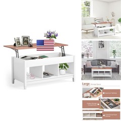 Costway Lift Top Coffee Table Hidden Storage 3 Open Shelves Rectangular