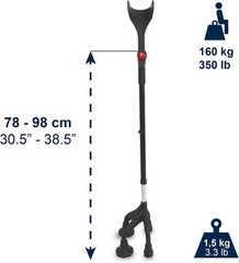 Quad Crutch Women & Men Sturdy 3.3 lbs 4 Prong Forearm Crutches Stability &
