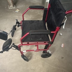 Medline Transport Wheelchair w/ Detachable Footrests, 4-Wheel Red/Black