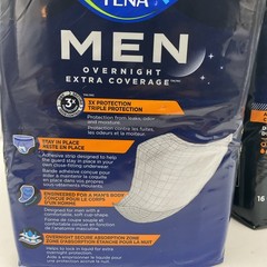 (4-PACK) NEW TENA Men’s Overnight Extra Dry Coverage Absorbent Guards- 64 COUNT