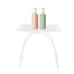 Clear Acrylic Shower Stool Floor Standing Bathroom Bench w/ Water Leaking Channe