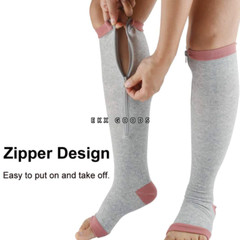 Zipper Open Toe Compression Socks 20-30mmHg Calf Leg Ankle Support Stocking