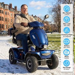 1000W 4 Wheels Mobility Scooters 500lbs Capacity 48V/20A 33 Miles Seniors Adults