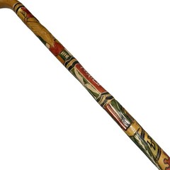 Hand Carved Wooden Cane Walking Stick Mexican Aztec Hand Painted Made in Mexico