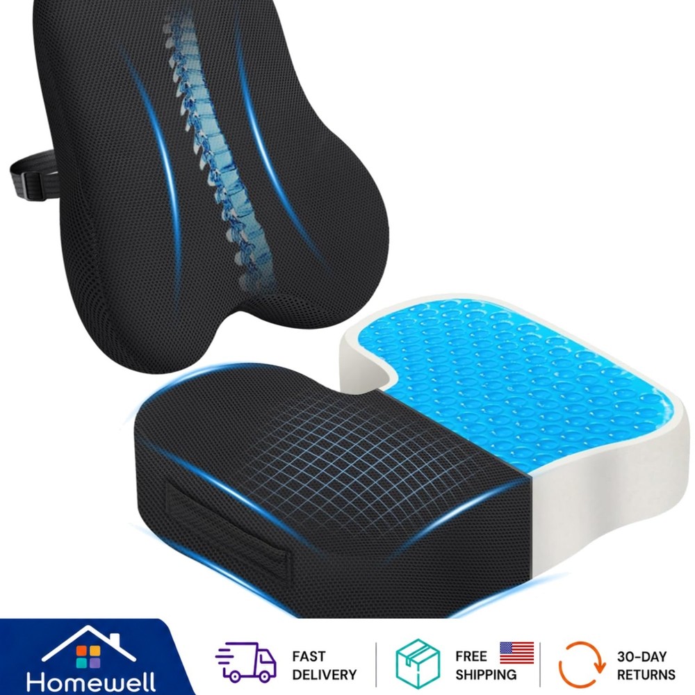 Ergonomic Cooling Memory Foam Seat Cushion & Lumbar Pillow for Office and Home