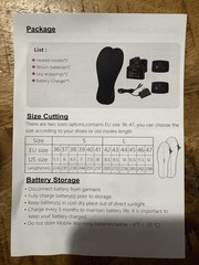 Heated Full Length Comfort Insoles Black w/ Battery Packs, Charger & Wraps