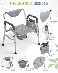 Heavy Duty Bariatric Bedside Commode 4-in-1 Toilet 350lb HYBODIES •NEW• w/extras