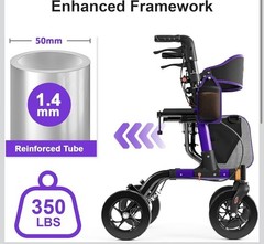 Aojin Rollator Walker For Seniors With Seat 8″All Terrain Wheels 350Lb Purple