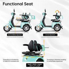 800W 4-Wheels Heavy Duty Mobility Scooters for Senior 60V 20AH 500lbs 31miles