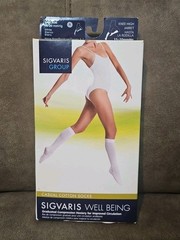 New Womens Sigvaris 146C Casual Cotton Socks Closed Toe Knee High White Size A