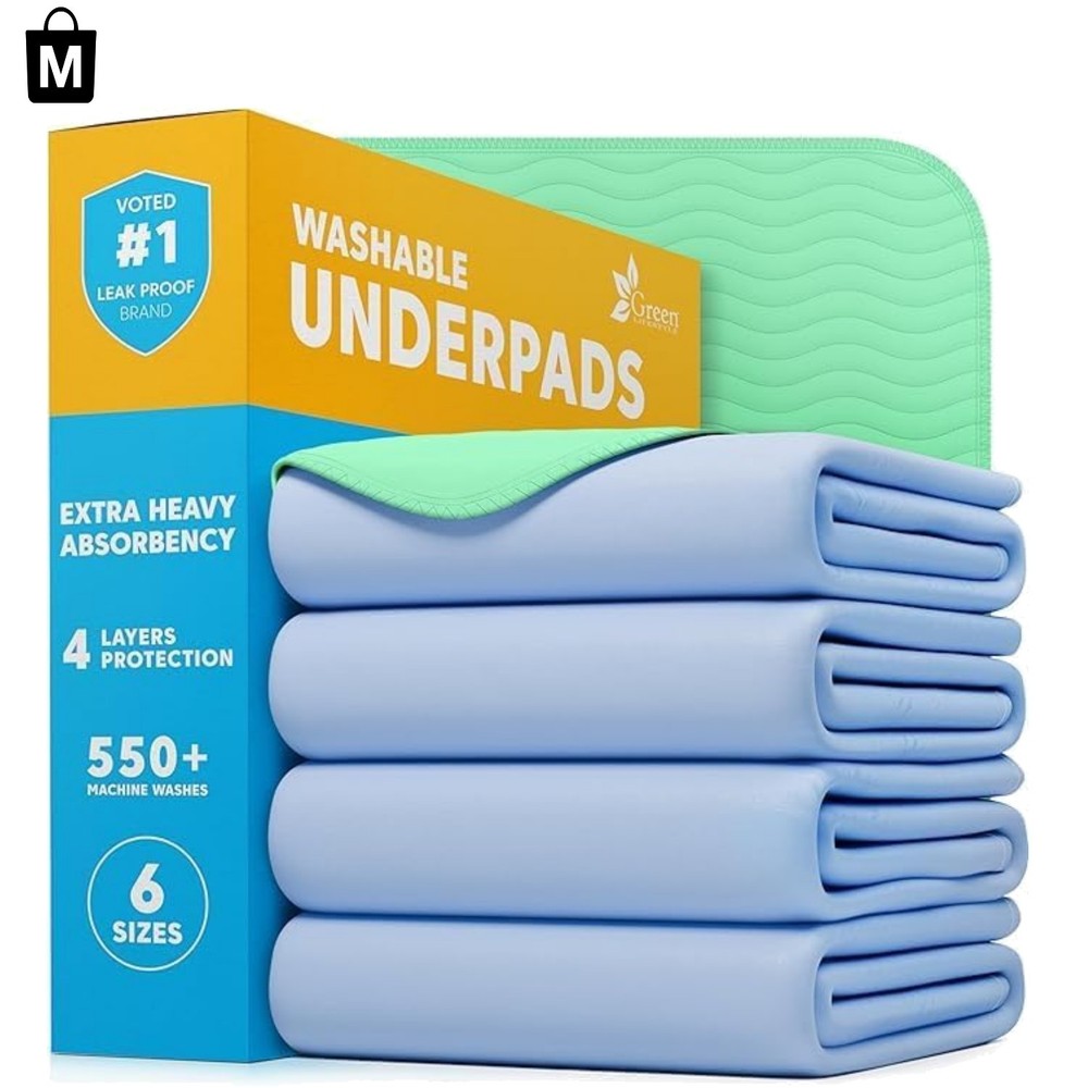 Versatile Heavy Absorbency Washable Underpads – 34×36 Reusable Pads, 4 Count