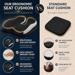 Memory Foam Seat Cushion for Office Chair & Wheelchair – Tailbone Pain Relief, B