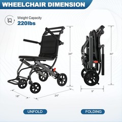 Lightweight Foldable Portable Transport Wheelchair For Adults, Travel Wheelchair