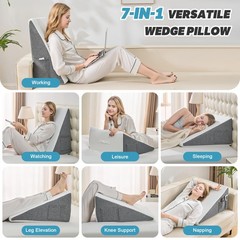 Yojoker Wedge Pillow for Sleeping – 12 Inch Bed 24x24x12″, White Grey