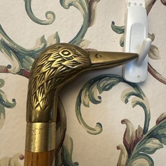 Vintage Brass Duck Mallard Head Wood Cane Walking Stick 34.5” pre owned