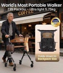 Z35 PackGo Foldable Lightweight Rollator Walker Black Magnesium Alloy Frame