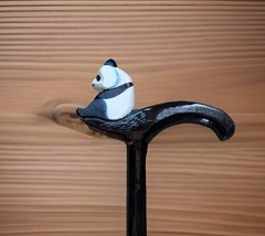 Decorative Panda Bear Walking Cane Hand Painted Bamboo Motif Brown Collector Stk
