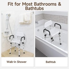 Padded Shower Chair with Arms & Back, Heavy Duty Adjustable, 500 lb