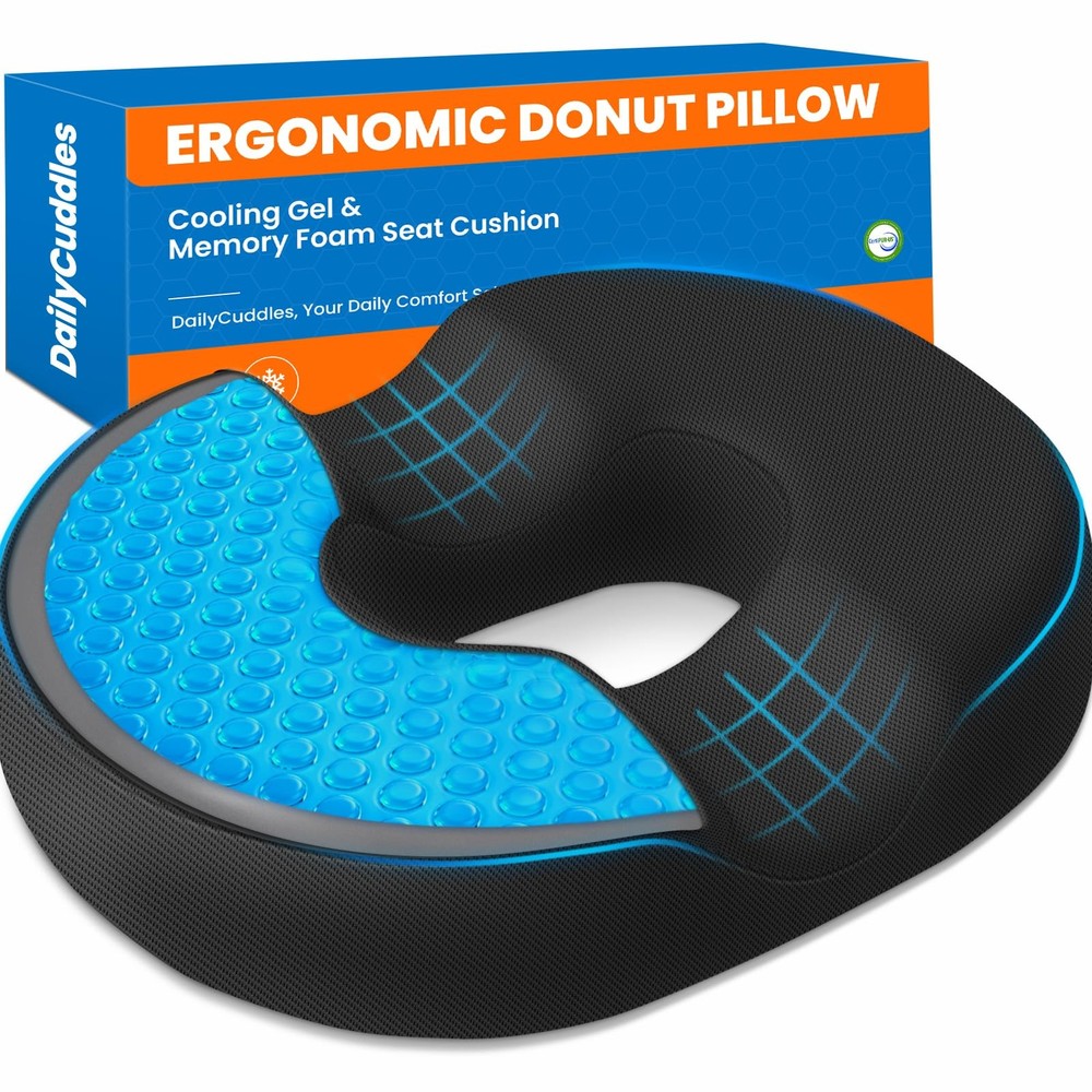 DailyCuddles Donut Pillow for Tailbone Pain, Hemorrhoids Cooling Gel Memory …