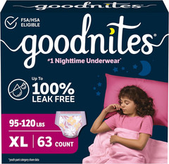 Goodnites Girls‘ Nighttime Bedwetting Underwear, Size Extra Large (95-120 Lbs),
