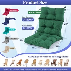 Rocking Chair Cushion, Waterproof and 45x22x4 inches, Dark Green