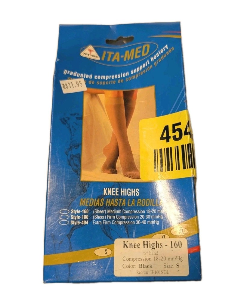 ITA-MED Medium Sheer 18-20 mmHg Compression Knee High, Black, Size Small H-160BL