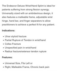 Precision Medical Supply * Endeavor Deluxe Wrist/Hand Splint * Includes Mesh Bag