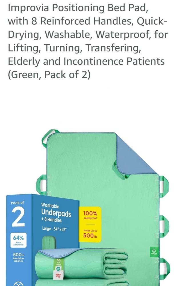 Positioning Bed Pads (2 Pack), 34″X52″ with 8 Handles, Quick-Drying, Washable