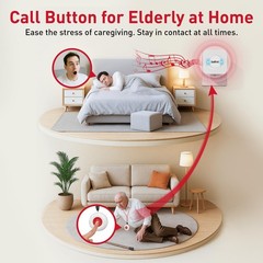Wireless Caregiver Pager System – 2 SOS Call Buttons & Receivers, 500ft Range, N