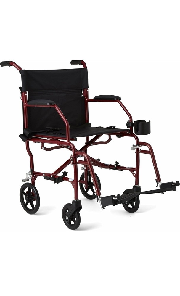 Medline MDS808200F3R 19in. Ultralight Transport Wheelchair – Red