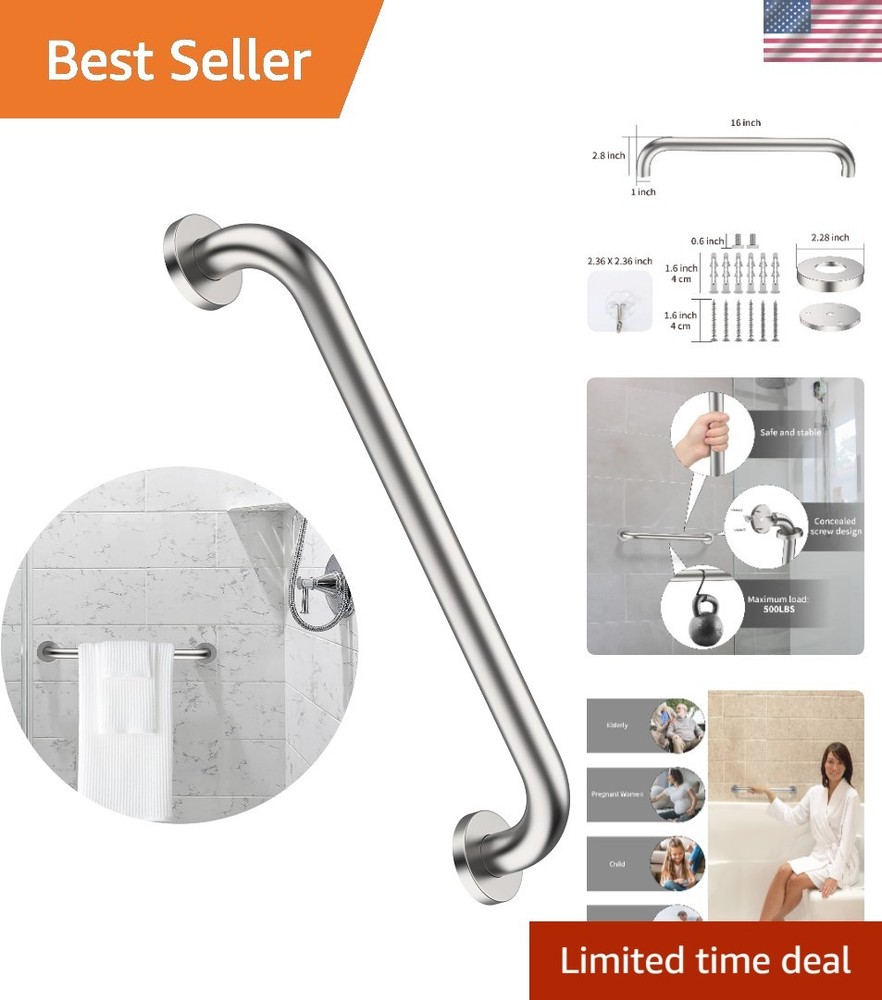 Durable 16 Inch Stainless Steel Grab Bar for Safer Showers – 500 lbs Support