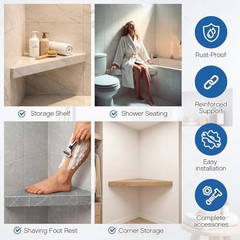 Floating Corner Shower Bench Kit, 17″ x 17″ x 24″ Wall Mounted Shower Seat