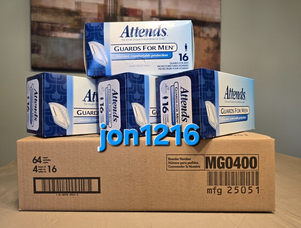 ATTENDS GUARDS FOR MEN ~ 4 PACKS OF 16 (64) ~ INCONTINENCE CARE ~ ITEM # MG0400