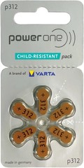 Power One Size 312 PR41 1.45V Hearing Aid Batteries (60 Cells) Child Resistant