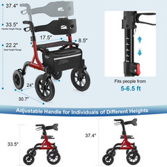MAXWALK Rollator Walker with Seat Tall Walkers for Seniors 12″ Big Rubber Wheels