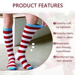 3 Pairs Funny Movie Sock Red and White Striped Crazy Knee High Small-Medium