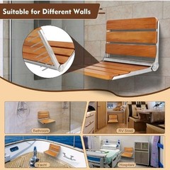 Teak Folding Shower Seat Wall Mounted, Foldable Shower Bench, 400lbs Max, 16″