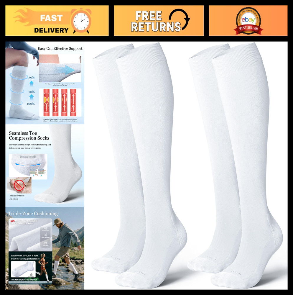 Bamboo Viscose Knee-High Compression Socks for Men & Women – 15-20mmHg Support