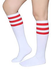 Triple Stripes Soft Cotton Knee High Tube Socks for Men and One Size Red/White